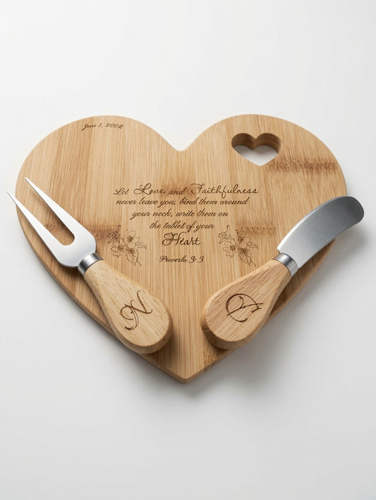 Heart‑Shaped Cheese Board – Faith & Love Edition